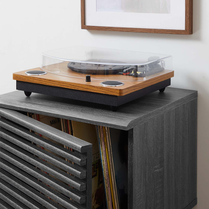 Modway Render Vinyl Record Display Stand Living Room Furniture in Brown - Detail View