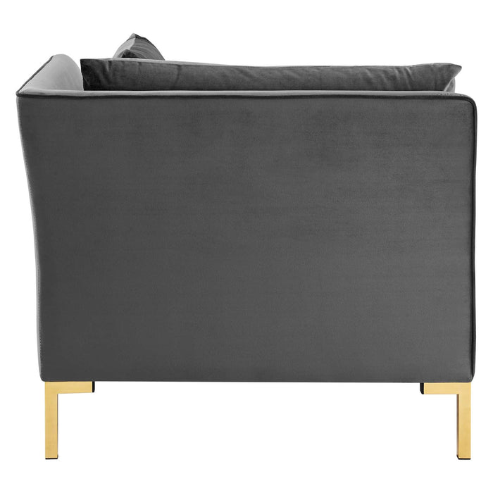 Ardent Performance Velvet Sofa - Glam Deco Style with Stain-Resistant Fabric and Gold Legs
