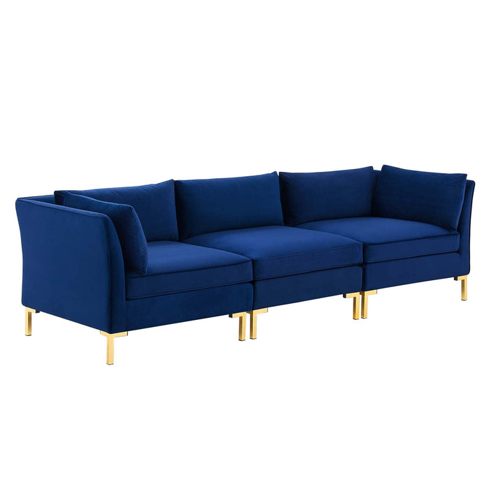 Ardent Performance Velvet Sofa - Glam Deco Style with Stain-Resistant Fabric and Gold Legs