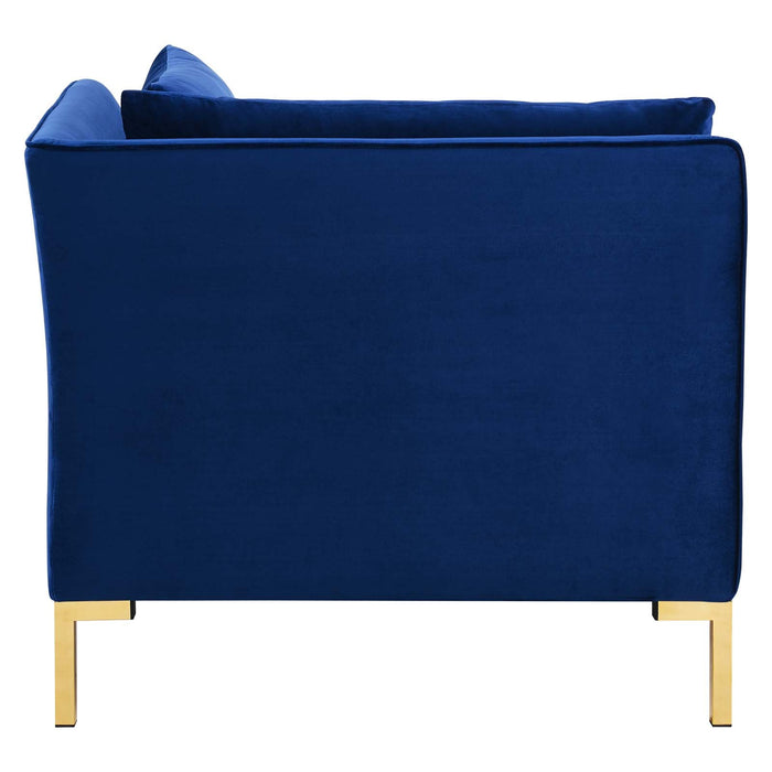 Ardent Performance Velvet Sofa - Glam Deco Style with Stain-Resistant Fabric and Gold Legs