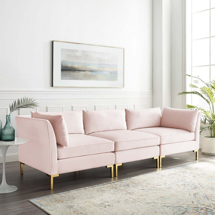 Ardent Performance Velvet Sofa - Glam Deco Style with Stain-Resistant Fabric and Gold Legs