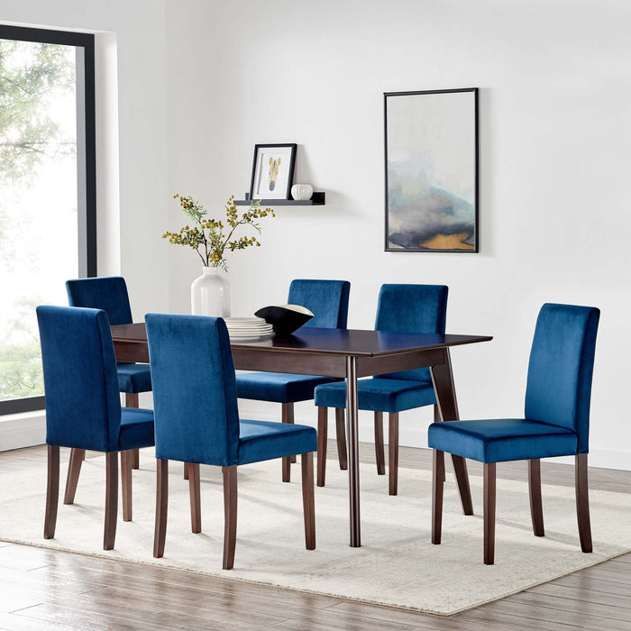 Prosper 7 Piece Upholstered Velvet Dining Set Cappuccino Navy