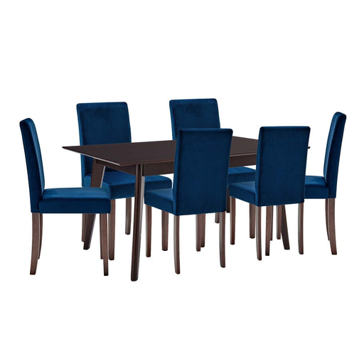 Prosper 7 Piece Upholstered Velvet Dining Set Cappuccino Navy