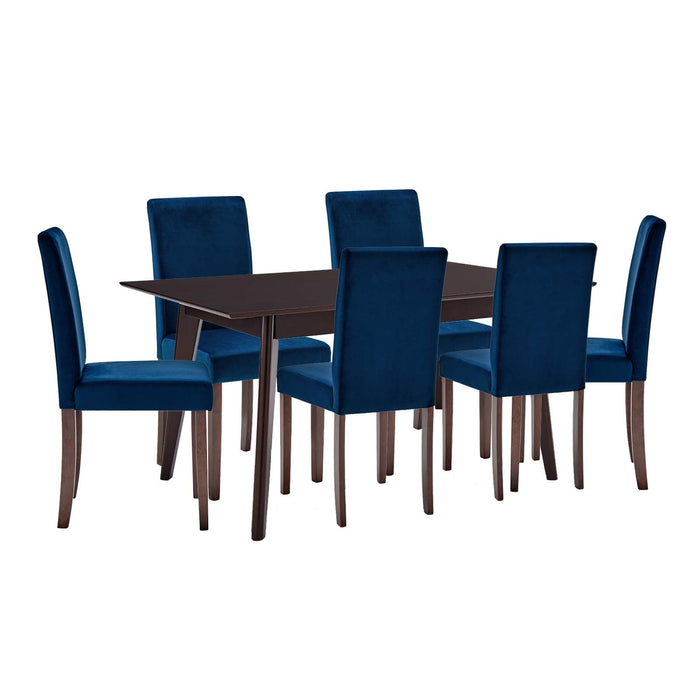 Prosper 7 Piece Upholstered Velvet Dining Set Cappuccino Navy