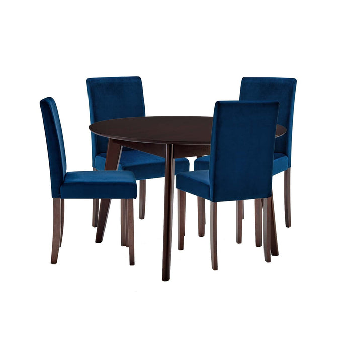 Prosper 5 Piece Upholstered Velvet Dining Set Cappuccino Navy