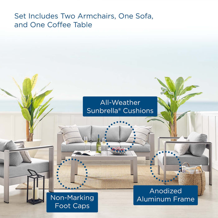 Modway Shore Sunbrella® Fabric Outdoor Patio Aluminum 4 Piece Set in Blue - Side View
