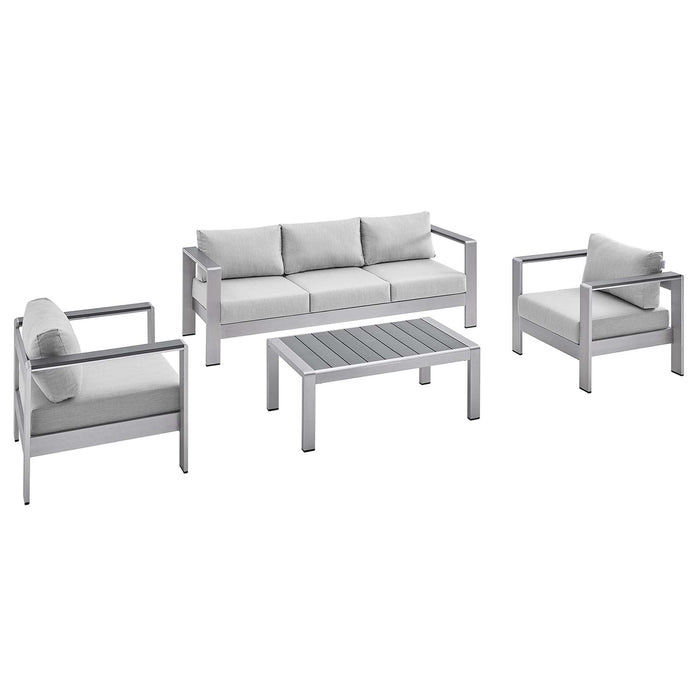 Modway Shore Sunbrella® Fabric Outdoor Patio Aluminum 4 Piece Set in Blue
