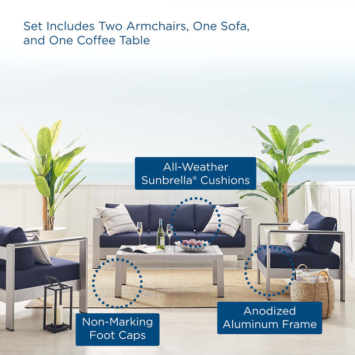 Modway Shore Sunbrella® Fabric Outdoor Patio Aluminum 4 Piece Set - View 29