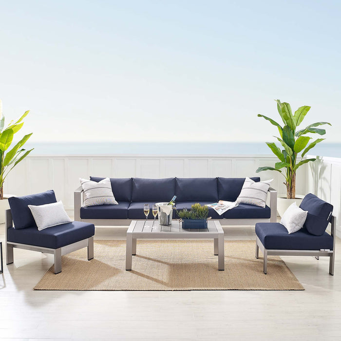 Shore 5 Piece Sunbrella® Fabric Outdoor Patio Aluminum Sectional Sofa Set