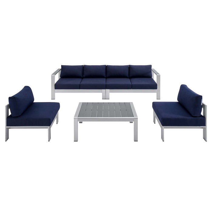 Shore 5 Piece Sunbrella® Fabric Outdoor Patio Aluminum Sectional Sofa Set