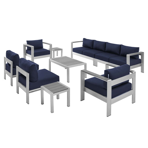 Modway Shore 9 Piece Sunbrella® Fabric Outdoor Patio Aluminum Sectional Sofa Set Living Room Furniture - View 37