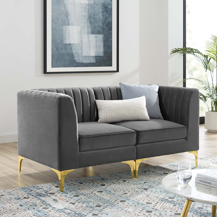 Triumph Channel Tufted Performance Velvet Loveseat - Retro Modern Glam, Stain-Resistant, Luxurious Comfort