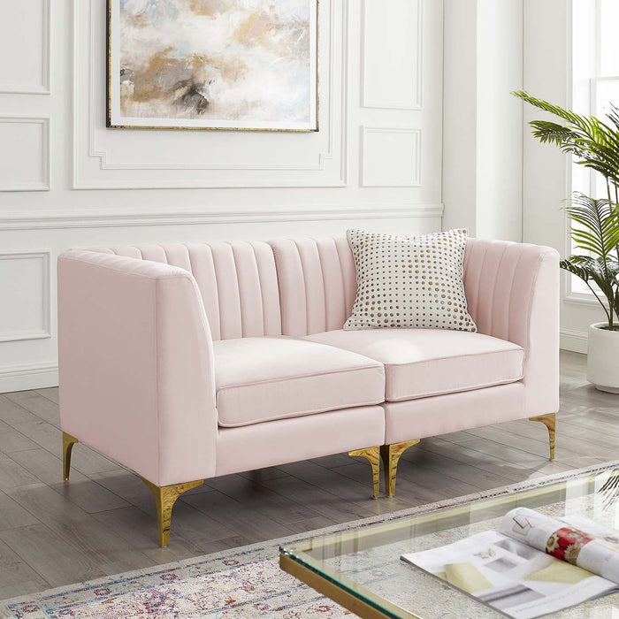 Triumph Channel Tufted Performance Velvet Loveseat - Retro Modern Glam, Stain-Resistant, Luxurious Comfort