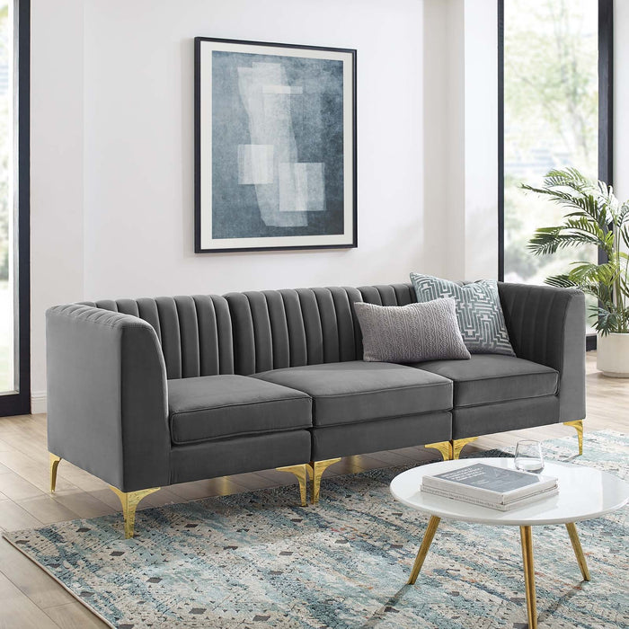 Triumph Channel Tufted Performance Velvet Sofa - Luxe Glam Deco Design for Modern Living Spaces
