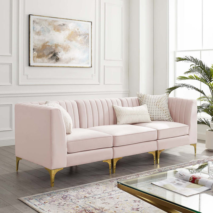 Triumph Channel Tufted Performance Velvet Sofa - Luxe Glam Deco Design for Modern Living Spaces