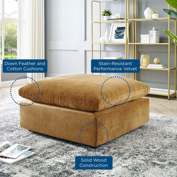 Commix Down Filled Velvet Ottoman - Overstuffed Comfort for Modern Living Rooms & Cozy Spaces