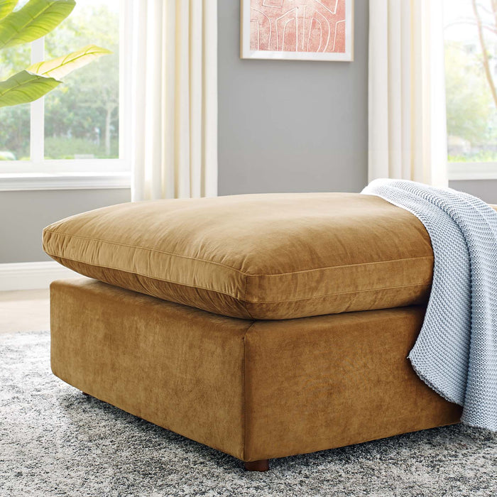 Commix Down Filled Velvet Ottoman - Overstuffed Comfort for Modern Living Rooms & Cozy Spaces