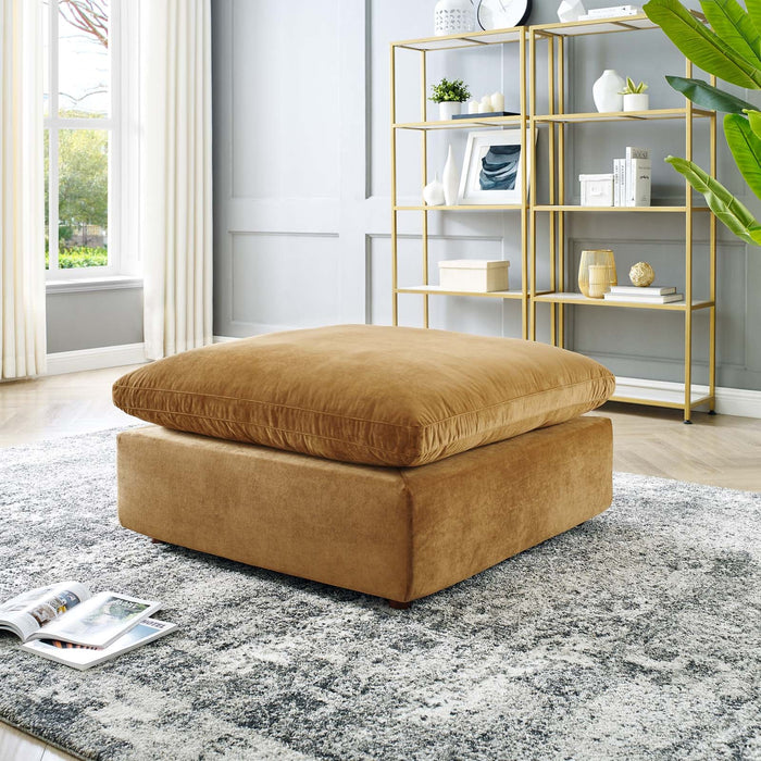 Commix Down Filled Velvet Ottoman - Overstuffed Comfort for Modern Living Rooms & Cozy Spaces