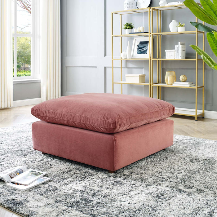 Commix Down Filled Velvet Ottoman - Overstuffed Comfort for Modern Living Rooms & Cozy Spaces
