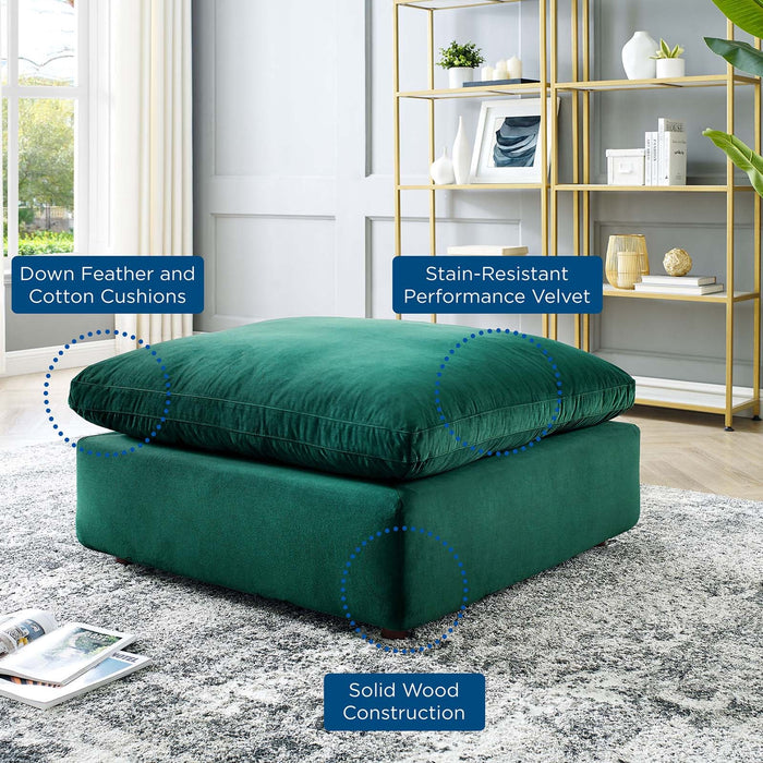 Commix Down Filled Velvet Ottoman - Overstuffed Comfort for Modern Living Rooms & Cozy Spaces