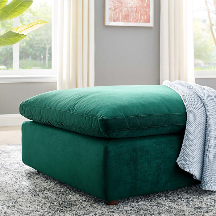 Commix Down Filled Velvet Ottoman - Overstuffed Comfort for Modern Living Rooms & Cozy Spaces