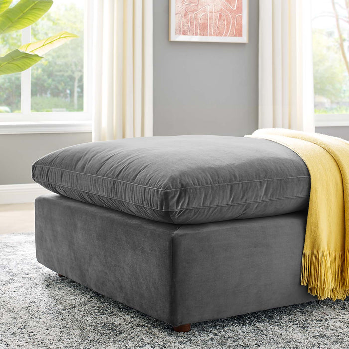 Commix Down Filled Velvet Ottoman - Overstuffed Comfort for Modern Living Rooms & Cozy Spaces