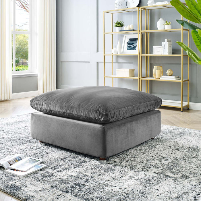 Commix Down Filled Velvet Ottoman - Overstuffed Comfort for Modern Living Rooms & Cozy Spaces