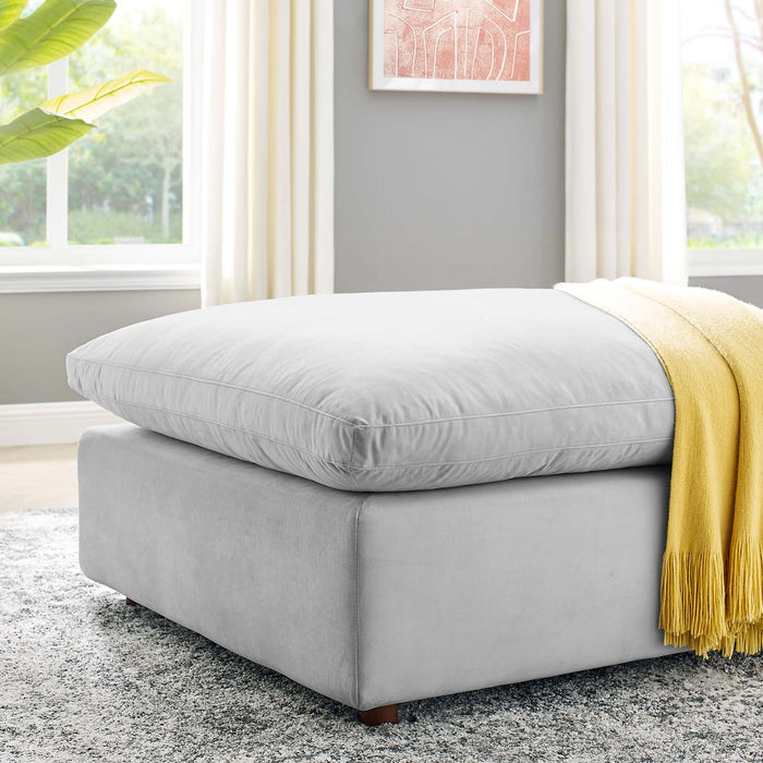 Commix Down Filled Velvet Ottoman - Overstuffed Comfort for Modern Living Rooms & Cozy Spaces