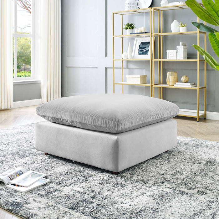 Commix Down Filled Velvet Ottoman - Overstuffed Comfort for Modern Living Rooms & Cozy Spaces