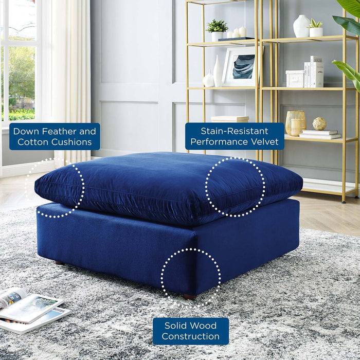 Commix Down Filled Velvet Ottoman - Overstuffed Comfort for Modern Living Rooms & Cozy Spaces