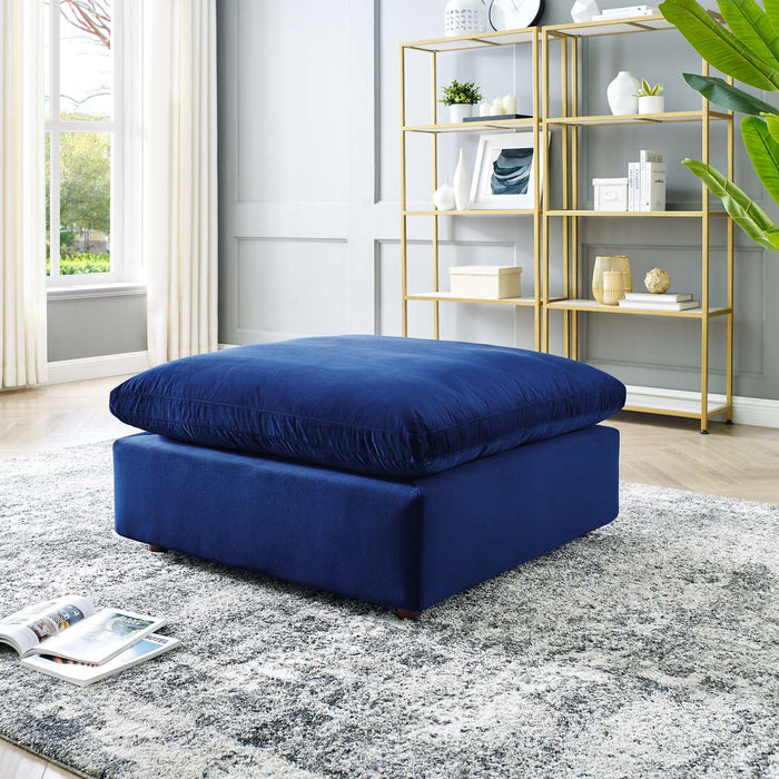 Commix Down Filled Velvet Ottoman - Overstuffed Comfort for Modern Living Rooms & Cozy Spaces