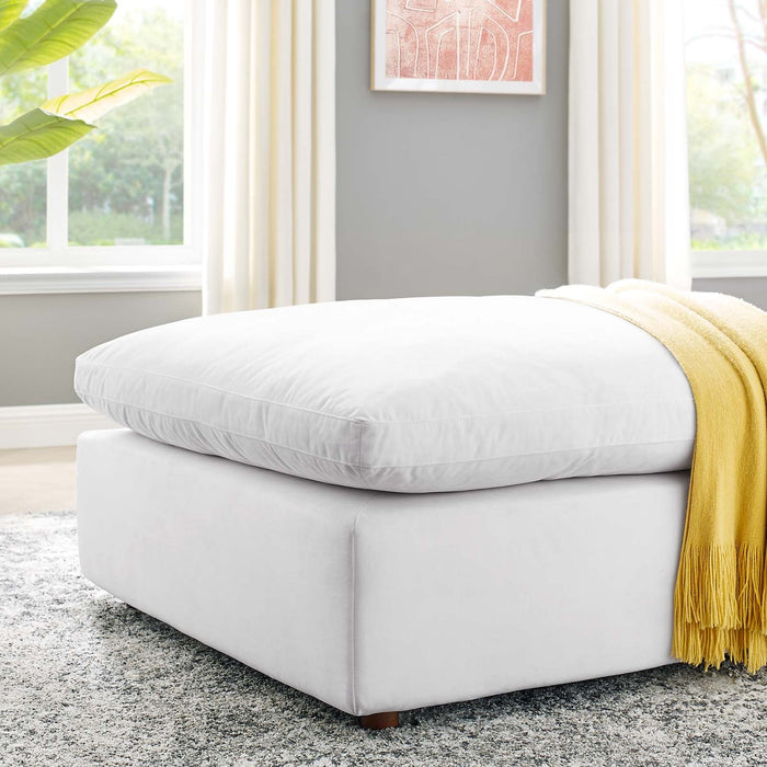 Commix Down Filled Velvet Ottoman - Overstuffed Comfort for Modern Living Rooms & Cozy Spaces