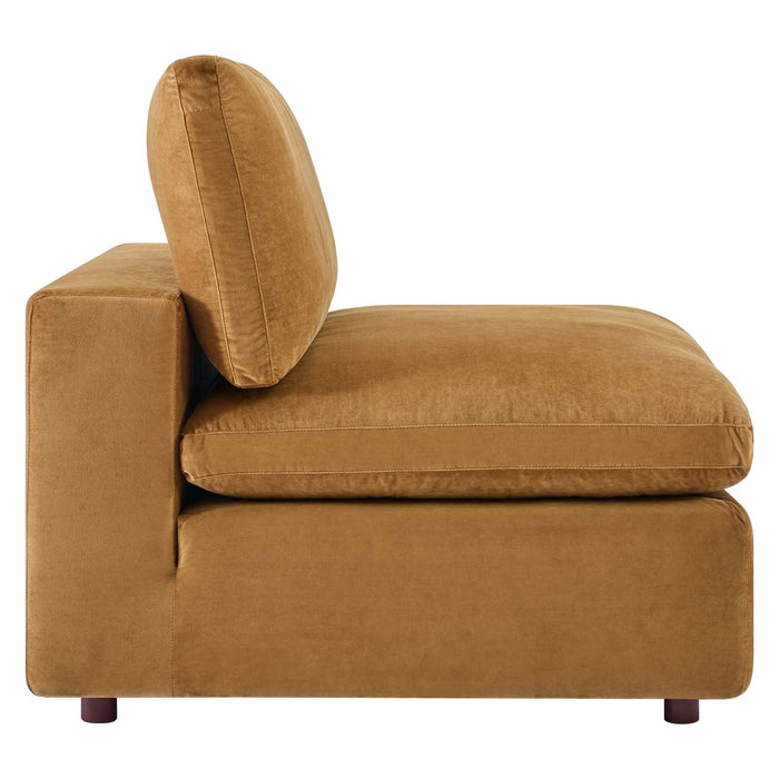 Commix Down Filled Armless Chair - Luxurious Performance Velvet, Spacious Design for Cozy Relaxation