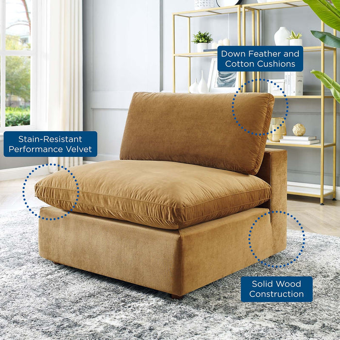 Commix Down Filled Armless Chair - Luxurious Performance Velvet, Spacious Design for Cozy Relaxation