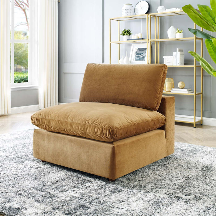 Commix Down Filled Armless Chair - Luxurious Performance Velvet, Spacious Design for Cozy Relaxation