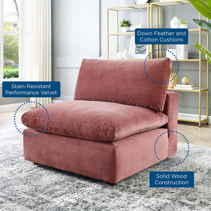 Commix Down Filled Armless Chair - Luxurious Performance Velvet, Spacious Design for Cozy Relaxation