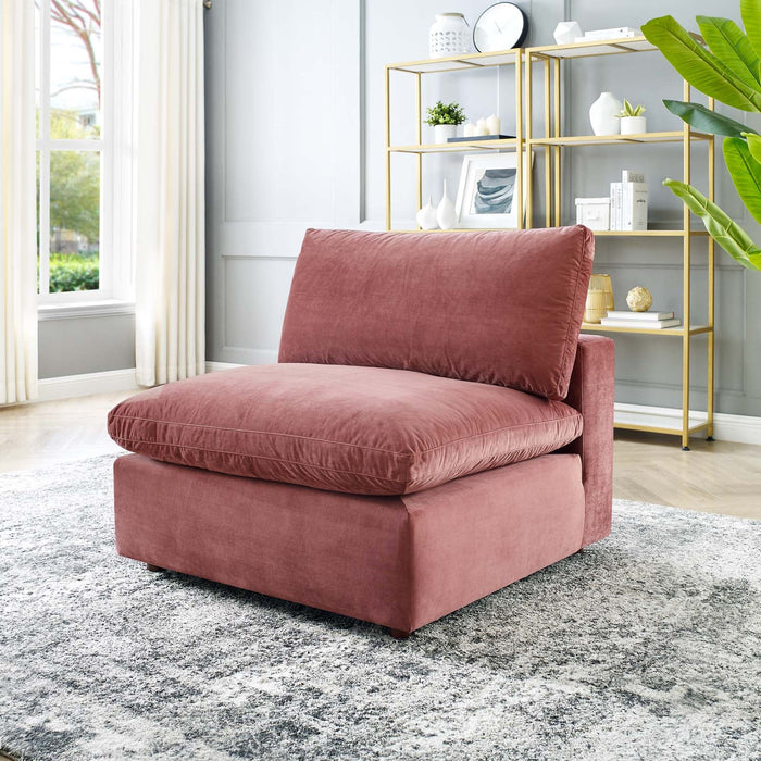Commix Down Filled Armless Chair - Luxurious Performance Velvet, Spacious Design for Cozy Relaxation