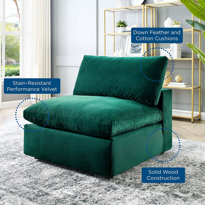 Commix Down Filled Armless Chair - Luxurious Performance Velvet, Spacious Design for Cozy Relaxation