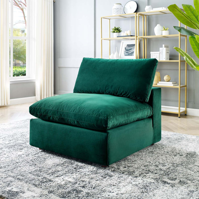 Commix Down Filled Armless Chair - Luxurious Performance Velvet, Spacious Design for Cozy Relaxation