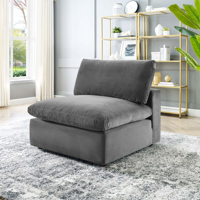 Commix Down Filled Armless Chair - Luxurious Performance Velvet, Spacious Design for Cozy Relaxation