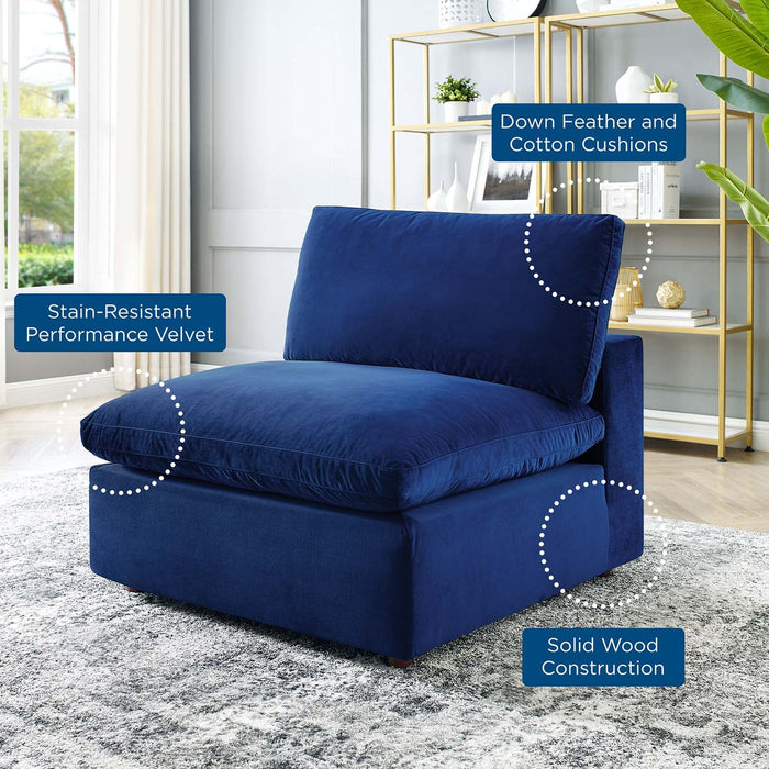 Commix Down Filled Armless Chair - Luxurious Performance Velvet, Spacious Design for Cozy Relaxation