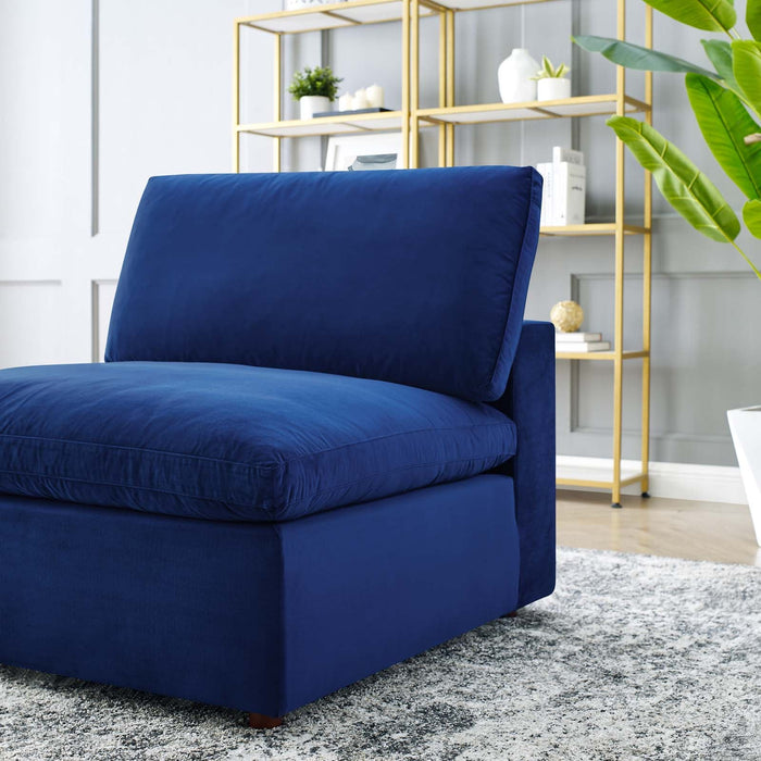 Commix Down Filled Armless Chair - Luxurious Performance Velvet, Spacious Design for Cozy Relaxation