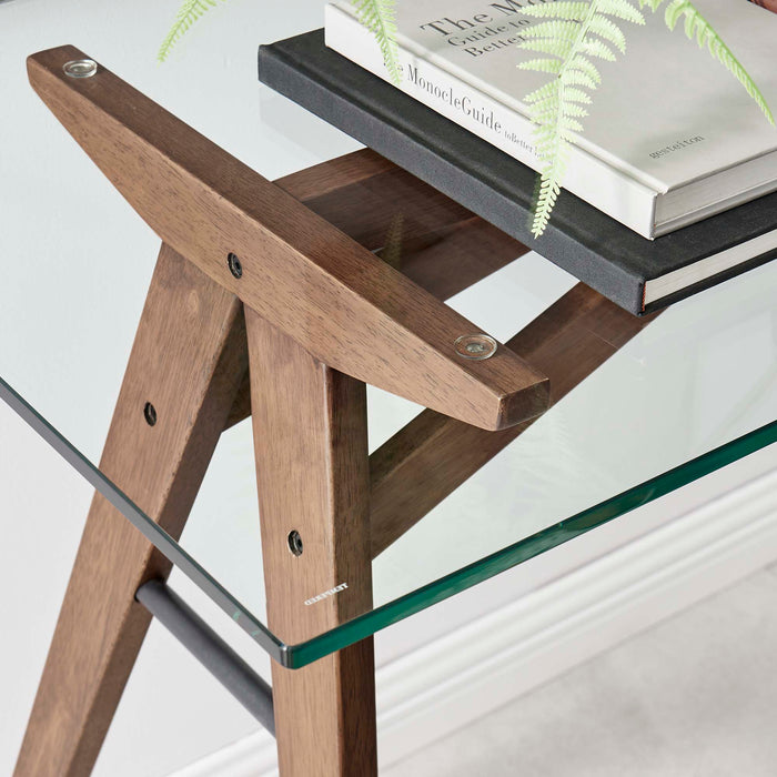 Modway Steadfast Glass Top Office Desk in Brown - Detail View