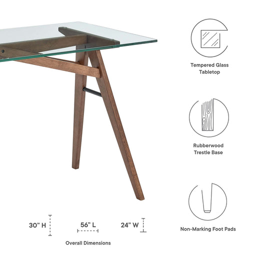 Modway Steadfast Glass Top Office Desk in Brown - Side View