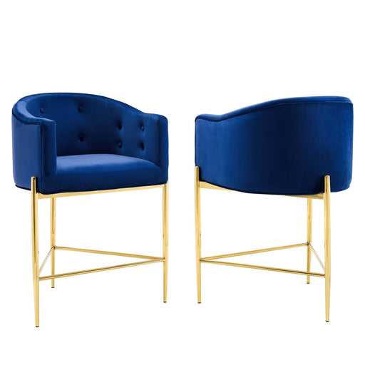 Modway Savour Tufted Performance Velvet Counter Stool Set of 2 Living Room Furniture in Blue