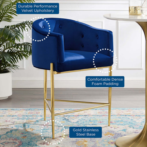 Modway Savour Tufted Performance Velvet Counter Stool Set of 2 Living Room Furniture in Blue - Side View