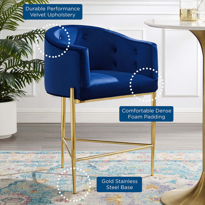 Modway Savour Tufted Performance Velvet Counter Stool Set of 2 Living Room Furniture in Blue - Side View