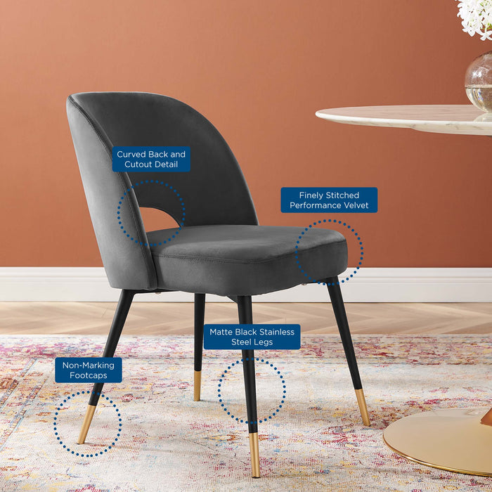 Modway Rouse Performance Velvet Dining Side Chairs - Set of 2 in Blue - Side View