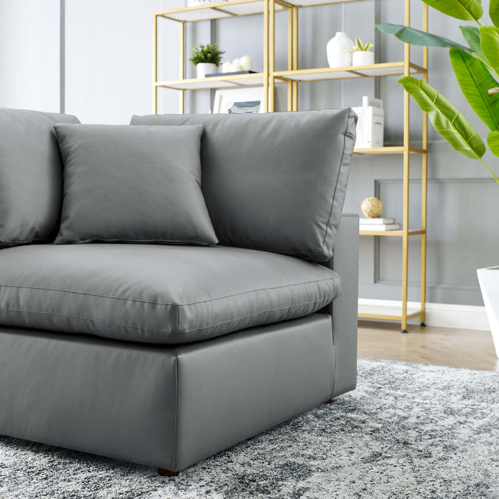 Commix Down Filled Overstuffed Vegan Leather Corner Chair Gray