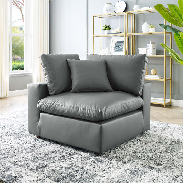 Commix Down Filled Overstuffed Vegan Leather Corner Chair Gray